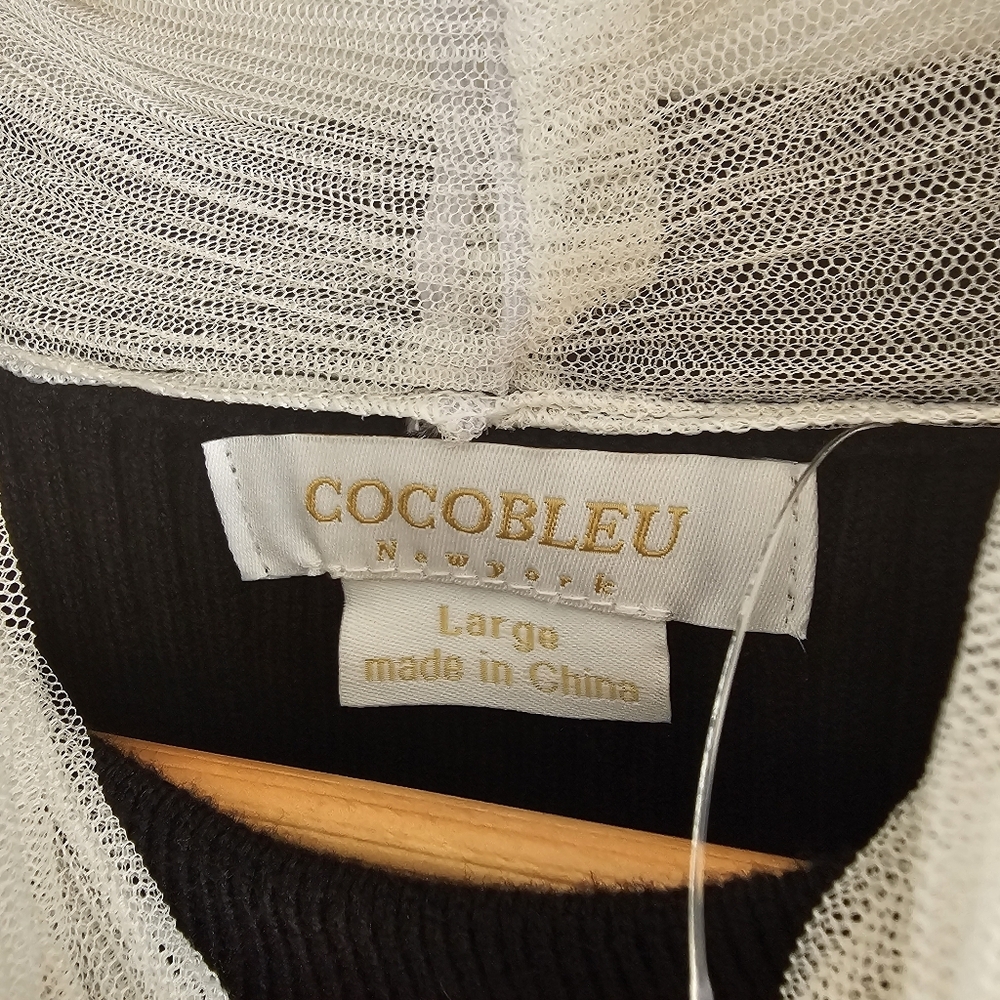 NWT Cocobleu Black Ribbed Knit Bow Sweater Cream Cuffs Coquette Large - Picture 7 of 10